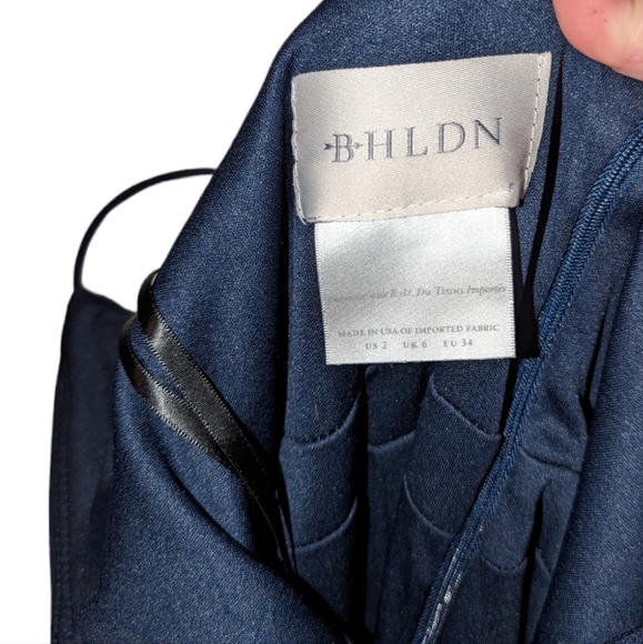 BHLDN Lyra V Neck Faux Wrap Crepe Midi Dress Navy Blue Stretch Wedding Party - Picture 10 of 12